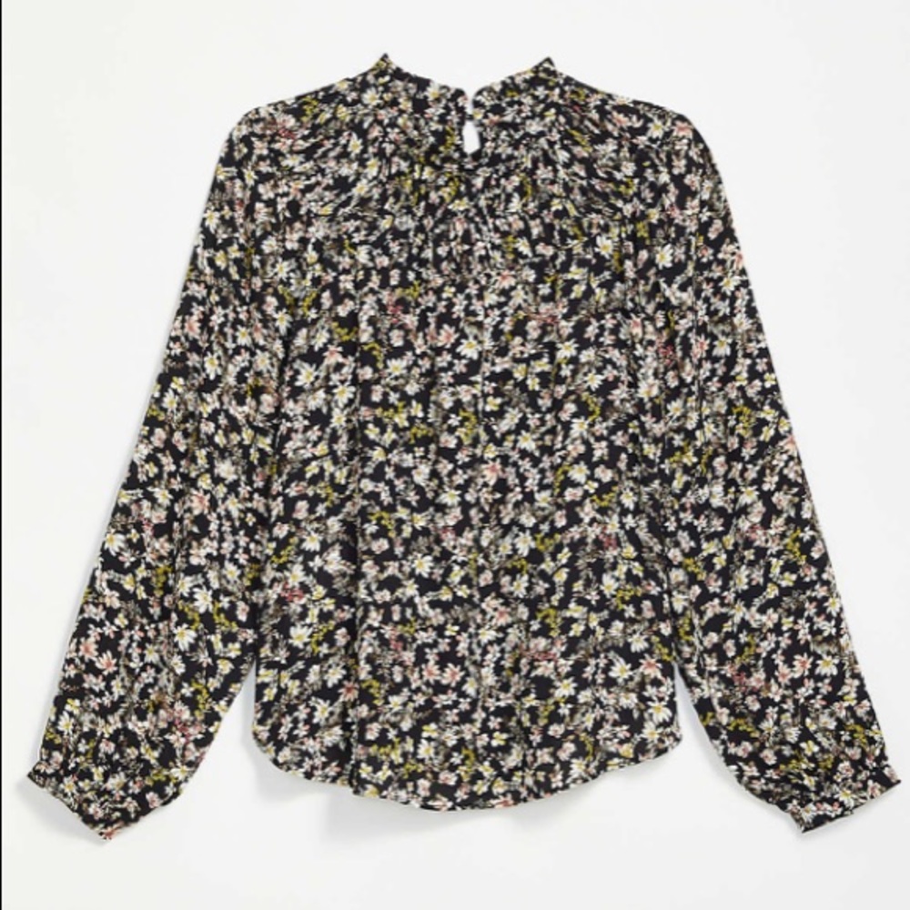 NWT LOFT BLACK FLORAL RUFFLE TOP XL